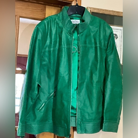 Bradley Bayou Green Leather moto style coat 3x fall lightweight bikercore y2k - Picture 3 of 15
